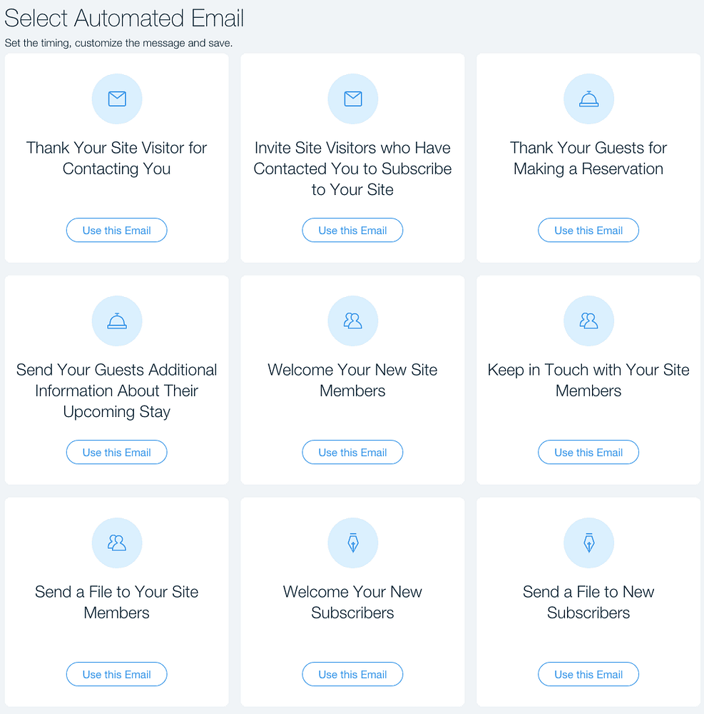 WIX Automated Email Options