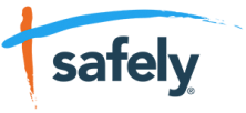 There's a red vertical line as the start of Safely's logo and a blue line across the top. 